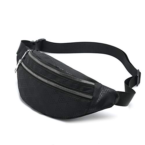 Water-Resistant Waist Bag - 3 Pocket Fanny Pack with Adjustable Belt - Black