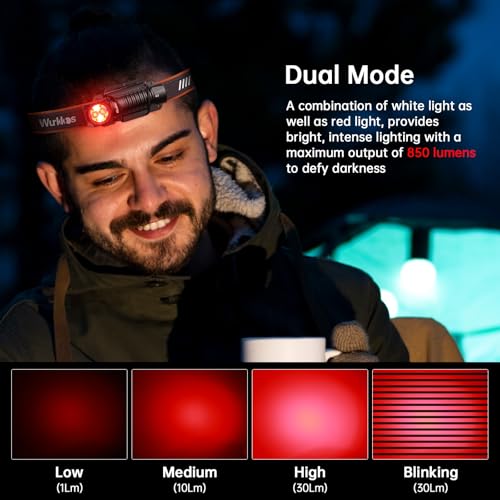 Wurkkos Rechargeable LED Headlamp 850 Lumens Waterproof Camping & Hiking Light