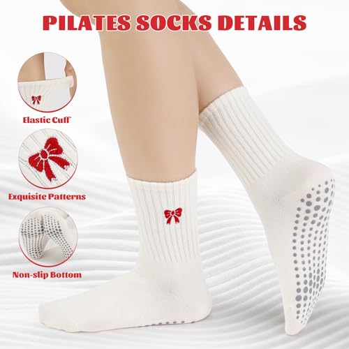 Cute Pilates Socks with Grips for Women - 4 Pairs
