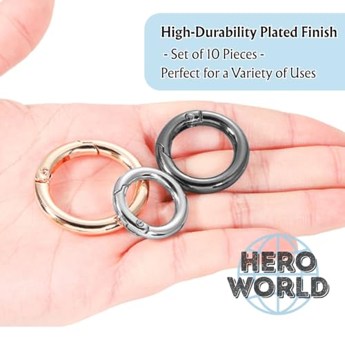 10 Pack 1.5-Inch Round Carabiner Clips - Silver Zinc Alloy Key Ring Set