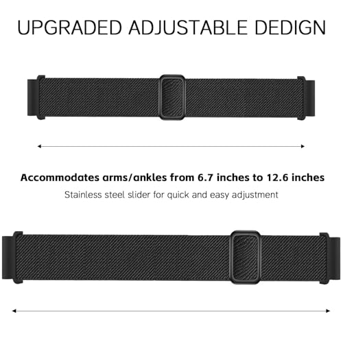 22mm Stretchy Ankle/Arm Band - Quick Release Nylon Strap - Black for 6.7"-12.6" Arm/Ankle