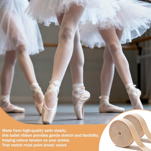 Soft Stretch Ballet Ribbon - 10m Satin Elastic for Pointe Shoes, Nude