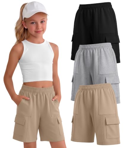 Girls Bermuda Shorts 3 Pack - Khaki, Light Mixed Gray, Black - 9-10 Years