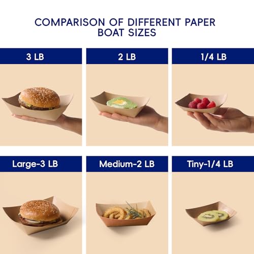 JOLLY CHEF 1/4lb Mini Disposable Food Trays 250 Pack – Leak-Proof Paper Serving Boats