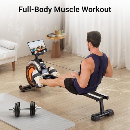 Magnetic Rowing Machine for Home - 16 Resistance Levels - Black/Orange