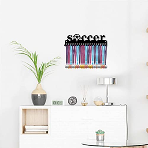 Soccer Medal Holder Display Rack with 20 Hooks - Wall Mount Medal Hanger for Sports & Gymnastics - Variation Soccer-008