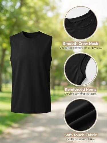 Boys Athletic Tank Top - Quick Dry Sleeveless Undershirt, Black, 13-14 Years