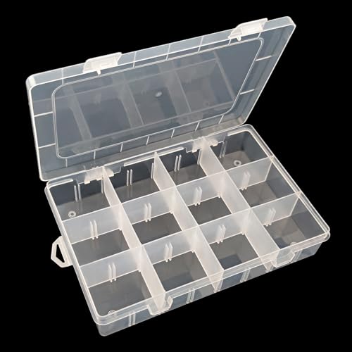 Clear Fishing Tackle Box - 12-Compartment Organizer with Adjustable Dividers