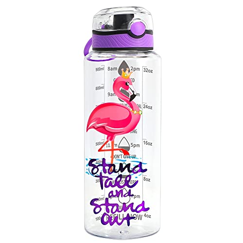 Home Tune Flamingo 32oz BPA-Free Tritan Water Bottle for Kids, Wide Mouth, Flip Lid