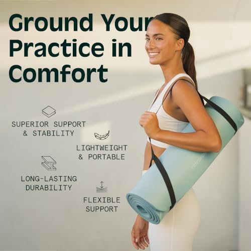 Extra Thick Non-Slip Yoga Mat with Strap - Black, 1 Inch