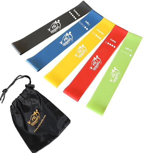 Resistance Loop Exercise Bands Set of 5 with Carry Bag & Guide