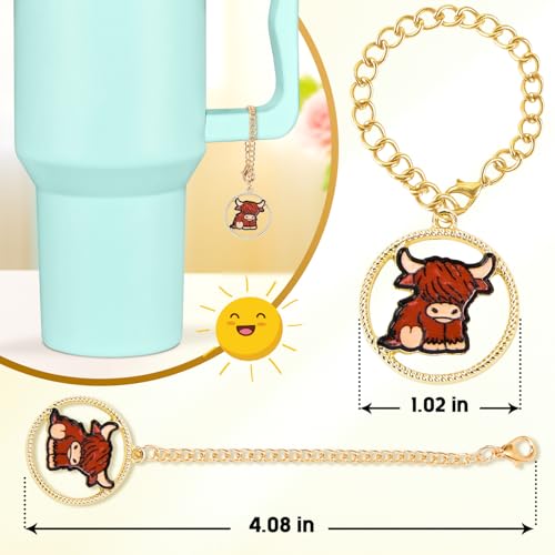 Highland Cow Straw Topper Set - 4 Silicone Covers & Keychain