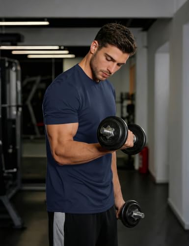 MAGCOMSEN Men's Navy Large Short Sleeve Athletic Dry Fit Workout T-Shirt