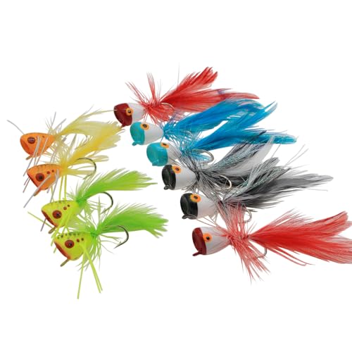 FishingPepo 10pcs Fly Fishing Poppers Set for Bass Trout & Panfish - New Design