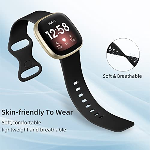 Soft Silicone Sport Bands for Fitbit Versa 3/Sense - Black, Small 5.5"-7.1"