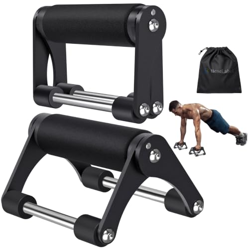 Black BeneLabel Foldable Steel Push Up Bars with Non-Slip Rubber Handles, Heavy Duty Workout Equipment for Home & Travel