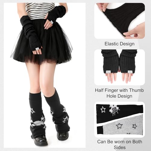 Y2K Knit Arm & Leg Warmers - Star Skull Striped Dance Accessories