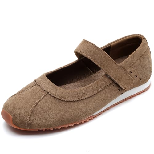 UBFEN Women's Mocha Mary Jane Sneakers Ballet Flats Slip-On Walking Shoes - Comfortable & Stylish