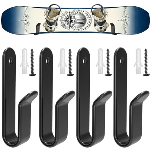 4 Pack Snowboard Wall Mount Clips - Horizontal Skateboard Storage Rack