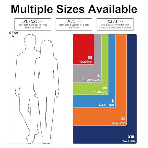 Quick Dry Microfiber Travel Towel with Case & Carabiner - Navy Blue, 47" x 23.6"