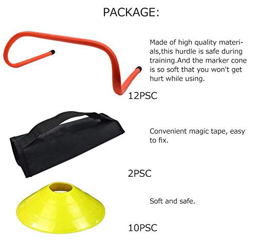 12 Durable Agility Training Hurdles with 10 Marker Cones Set