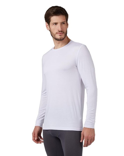 32 Degrees Heat Men’s Lightweight Baselayer Crew Top – Thermal Long Sleeve Shirt Cold Weather, White, Large