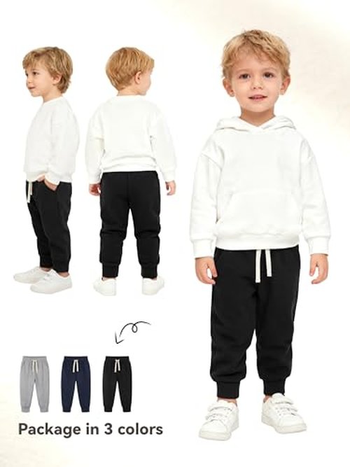 Feyoyi 3 Pack Toddler Boys Girls Sweatpants Toddler Boys Kids Joggers Pants with Pocket Drawstring Athletic Clothes