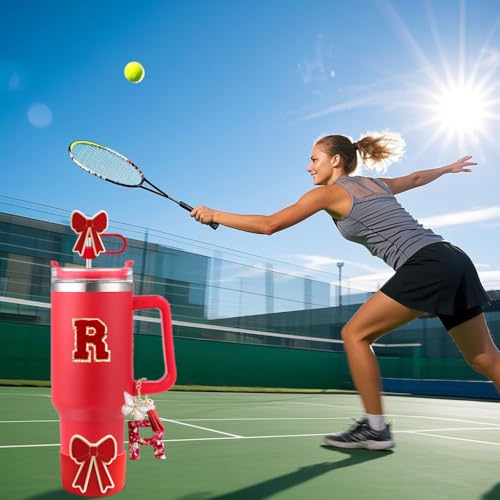 6-Piece Tumbler Accessory Set with Bow Boot & Straw Topper - Red Initial R