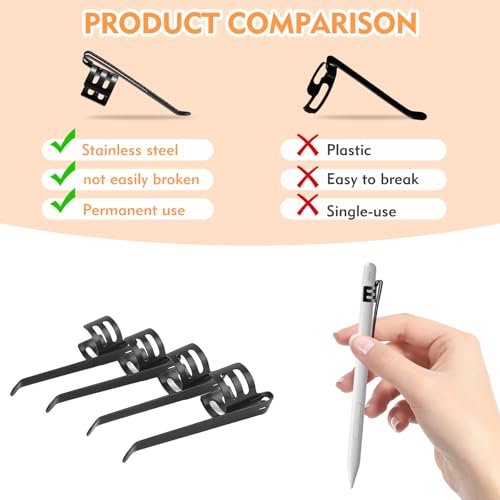 20 Pack Durable Stainless Steel Flashlight Pen Clips - Black