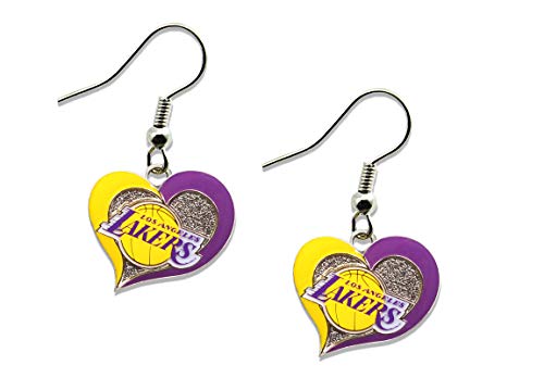 Los Angeles Lakers NBA Swirl Heart Earrings - Team Color, Lightweight & Hypoallergenic