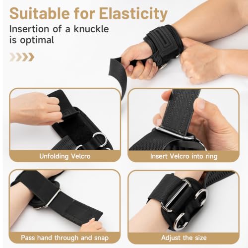 Weightlifting Wrist Straps with D Rings - Black (6.3-7.5 inch)