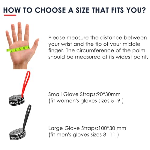Anti-Lost Ski Glove Safety Strap - Men's Size 8-11 - Black