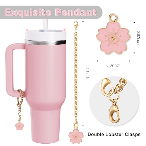 Stanley Cup Accessories Set - 3 Flower Straw Toppers, Silicone Boot, Spill-Proof Stoppers & Charms - Pink