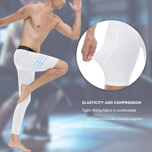 Men's Full-Length Single Leg Compression Pants - White Left Long