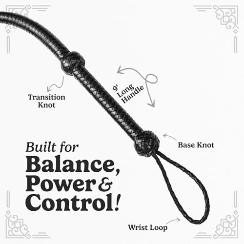 LB'S WHIP 6ft Cowhide Leather Bullwhip for Equestrian Sound Practice & Costume