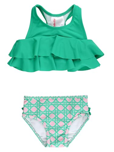 RuffleButts Girls 2T Pink Coastal Cane UPF50+ Sun Protection Bikini Set