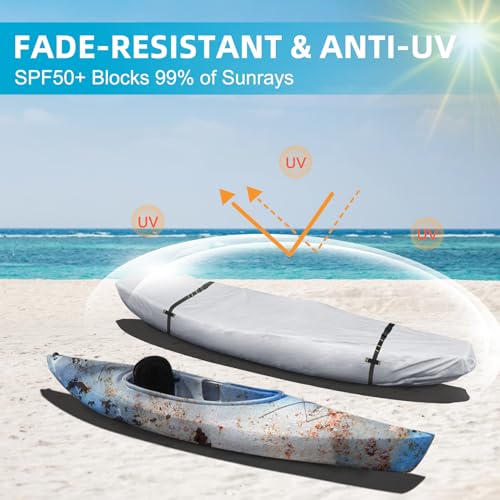 Seapisode 10.8-12ft Heavy Duty Waterproof Kayak Cover with UV Protection, Tear Resistant, Fits 10.8-12ft Gray