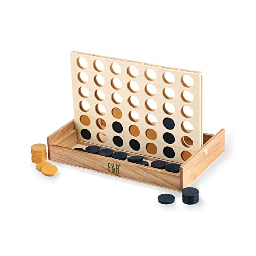 Foster & Rye Four and Win Vintage Wooden Board Game for 2 Players - Classic Game Night