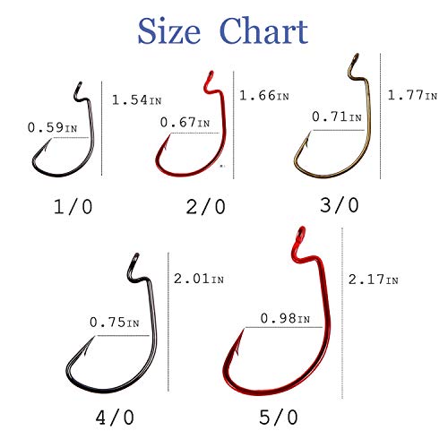 Bass Fishing Hooks Kit - 50pcs 2X Strong Offset EWG Worm Hooks