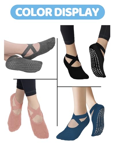 AURUZA Pilates Grip Socks for Women Non Slip Skid Yoga with Grips