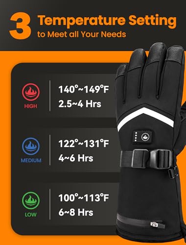 AMZYXH X-Large Rechargeable Heated Waterproof Gloves for Men & Women Winter Outdoor Activities