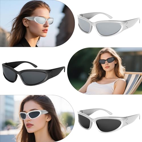 3-Pack Y2K Wrap Around Sunglasses for Men & Women - Retro Shades