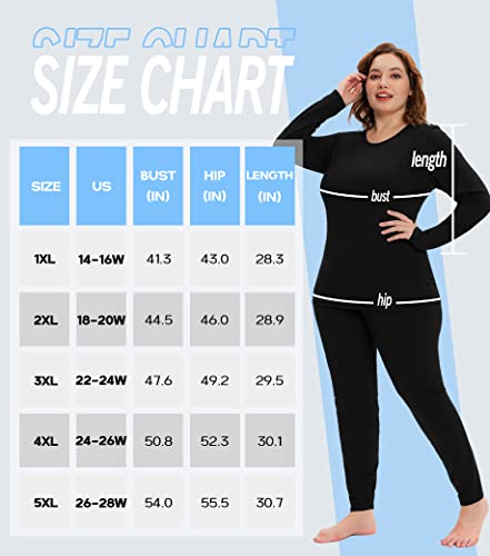 COOTRY Plus Size Thermal Long Johns Set for Women 3X-Large Black