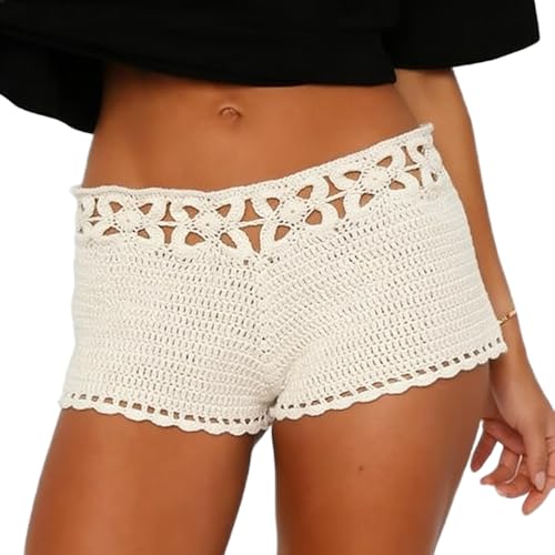 Women Crochet Cover Up Shorts Small White Boho Beach Bottoms - LILTWIST