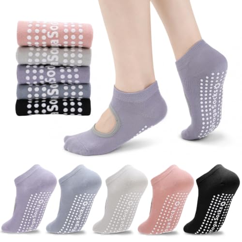 Women's Anti-Skid Yoga Socks - Non-Slip Pilates Socks - Light Gray, Pink, Purple, Blue, Black