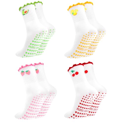 Non-Slip Pilates Yoga Socks for Women - Green, Yellow, Pink, Red, Ruffles