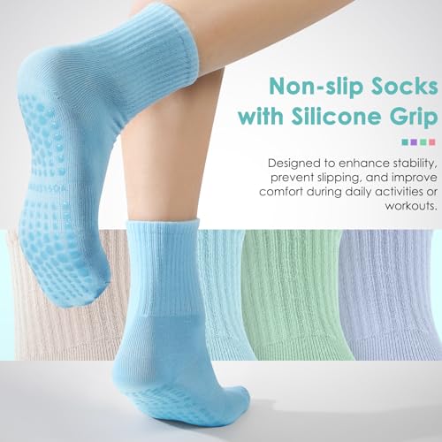 4 Pairs Pilates Socks with Grips for Women, Barre Yoga Grippy Socks,