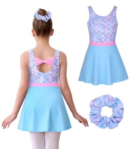 Girls Dance Leotard - Baby Blue Fish Scale 4-5T Gymnastics Unitard