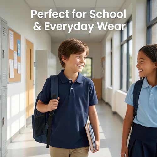 Kids School Uniform Polo Shirt - Short Sleeve Cotton Blend, 12 Years