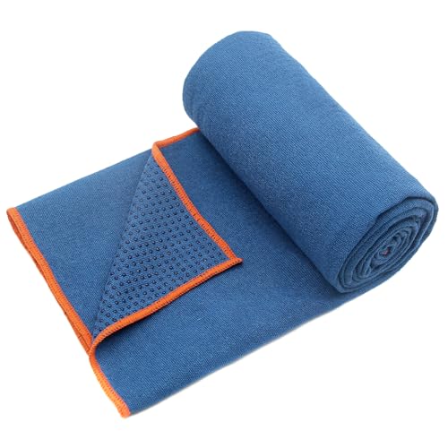 Hot Yoga Towel with Grip Dots - Non-Slip, Absorbent - 72" x 24" - Dark Cyan/Steel Blue